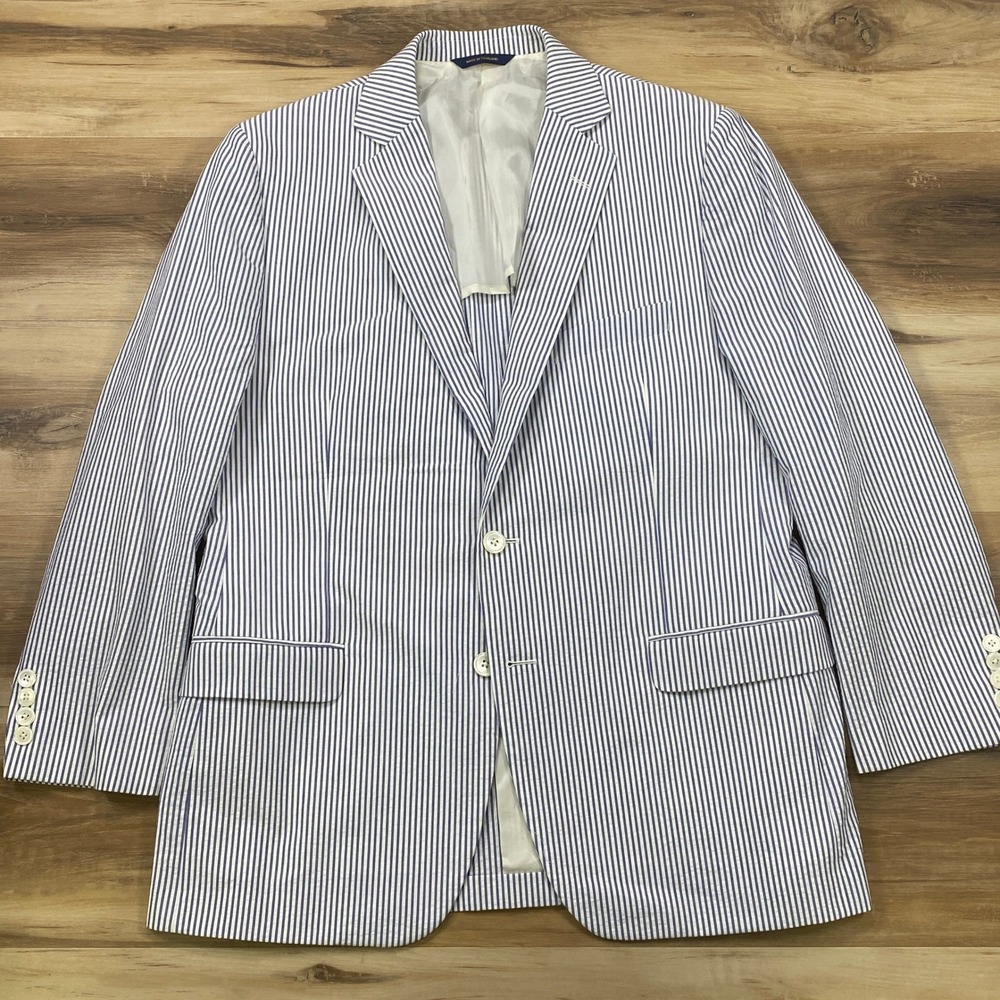 Brooks Brothers Seersucker Sport Coat 42S Fitzgerald Cotton Blue White Stripe